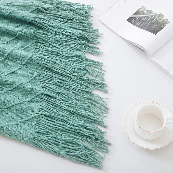 BOURINA Dark Cyan Throw Blanket 50 x90 Inches Textured Solid Soft Sofa Throw Bed Runner Knitted Decorative Blanket