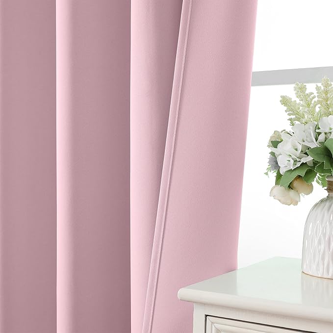 CUCRAF Light Pink Blackout Curtains 63 inch Length 2 Panels Set, Rod Pocket Room Darkening Drapes for Bedroom Living Room, Insulated Thermal Light Blocking Window Curtain (W52 x L63 Inch)