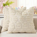decorUhome Easter Beige Egg Pillow Covers 16x16 Inch Set of 2, Soft Plush Faux Wool Jacquard Cushion Covers, Farmhouse Neutral Fuzzy Spring Easter Holiday Decor for Couch Sofa Bed