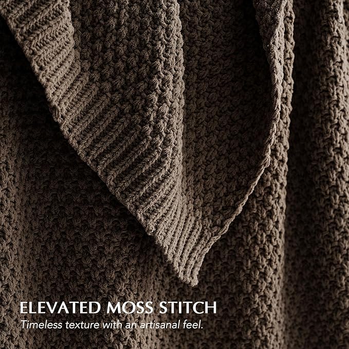 EVERGRACEHOME Chunky Chenille Knit Throw Blanket for Couch, Soft Luxurious Moss Stitch Blankets for Bed, Cozy Decorative Farmhouse Knitted Throws for Sofa, Cocoa Brown, 60" x 80"