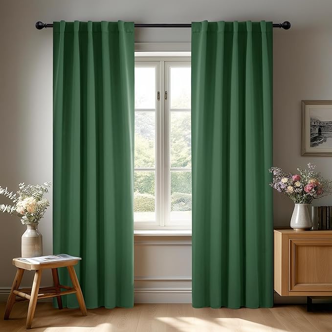 Deconovo Blackout Curtains, Thermal Insulated, W42 x L84 2 Panels, Back Tab, Machine Washable, Room-Darkening Drapes for Bedroom/Living Room Dark Forest