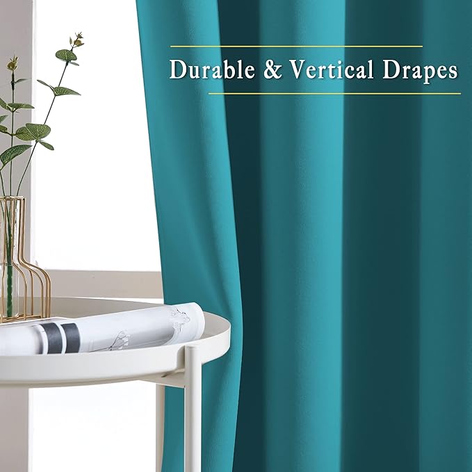 NICETOWN Peacock Teal Curtains for Home Office, Grommet Thermal Curtains Blackout Light Blocking Room Darkening Window Treatments for Bedroom/Living Room, 2 Panels, W52 x L90
