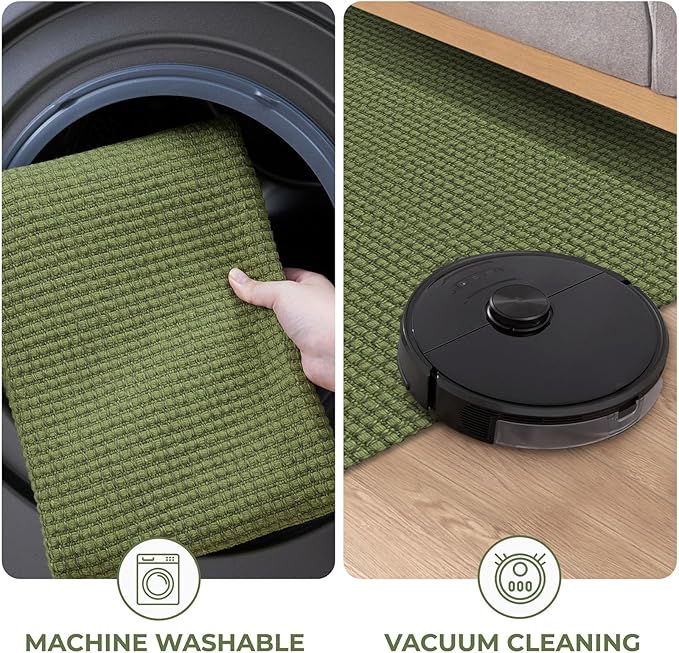 KOZYFLY Extra Long Runners for Hallways 3x14 ft Washable Kitchen Runner Non Slip Rubber Backed Hallway Rug Cotton Entryway Runner Rug Floor Carpet for Indoor Hall, Kitchen,Bright Green/Earthy Green