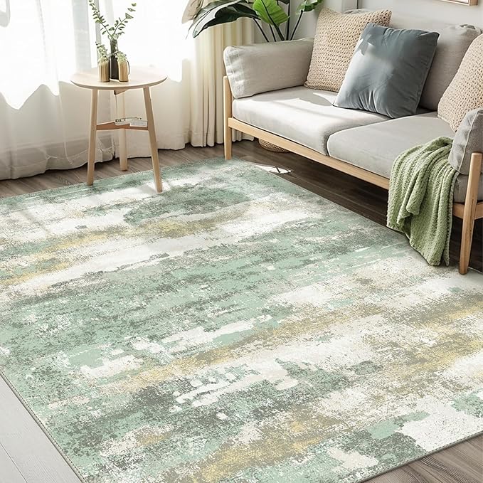 BEIMO Area Rugs 5x7 for Living Room Bedroom, Modern Abstract Machine Washable Large Light Green Rug Soft Rug, Low Pile Floor Carpet with Non Slip Backing for Dining Room