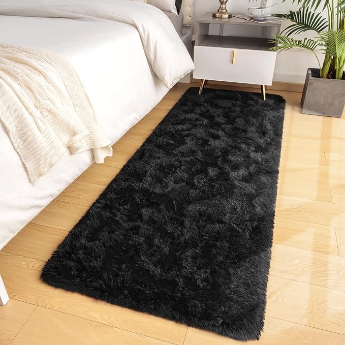 LOCHAS Ultra Soft Indoor Modern Area Rugs Fluffy Living Room Carpets for Children Bedroom Home Decor Nursery Rug 2x8 Feet, Black