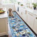 Floral Hallway Runner Carpet Non-Slip, 2x10 Washable Rug Ultra-Thin Soft for Hallways, Kitchen Mat Stain Resistant for Entryway Bathroom (2 x 10, Blue Garden)