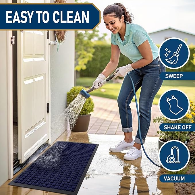 Smiry Front Door Mat Outside Entrance, Heavy Duty Natural Rubber Doormat, Non Slip, Trap Dirt and Moisture, Easy Clean, Low Profile Welcome Floor Mats for Indoor Outdoor Entry, 71x23 Inch, Navy Blue