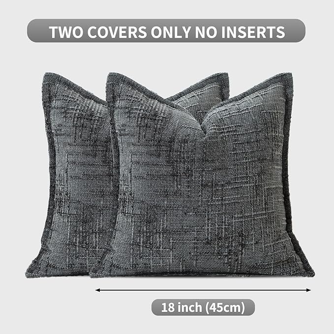 HPUK Fall Chenille Soft Throw Pillow Covers 18x18 Set of 2, Accent Cushion Covers for Living Room, Bedroom, Decorative Solid Color Pillow Covers for Couch, Sofa, Chair, Dark Grey