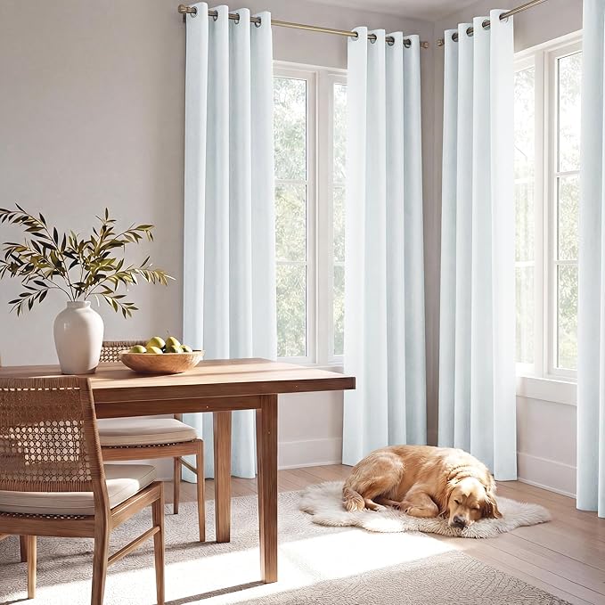 NICETOWN Farmhouse 100% Blackout Linen Curtains for Bedroom, Off White, W52, 2 Pieces, Noise Reducing Textured Linen Look 90 inch Length Curtains for Living Room