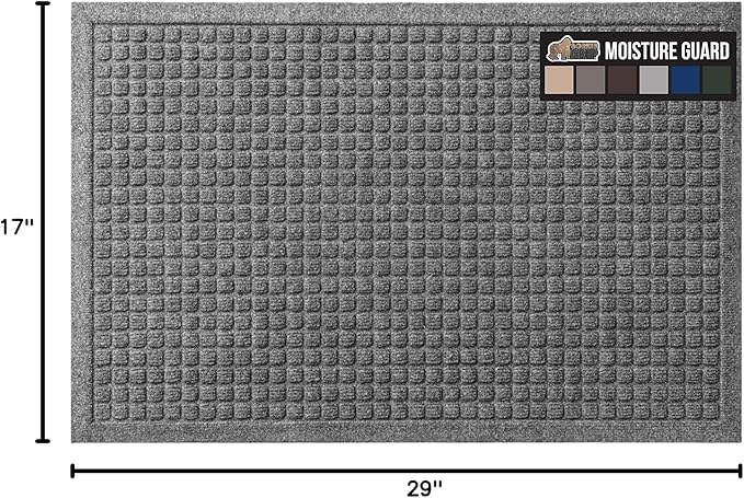 GORILLA GRIP® Ultra Absorbent Front Door Mat Outside Entrance, Traps Dirt and Moisture, HydroABSORB Indoor Outdoor Doormat Holds Up to 1.7 Cups Water, Stain and Fade Resistant Welcome Mat, 29x17, Grey