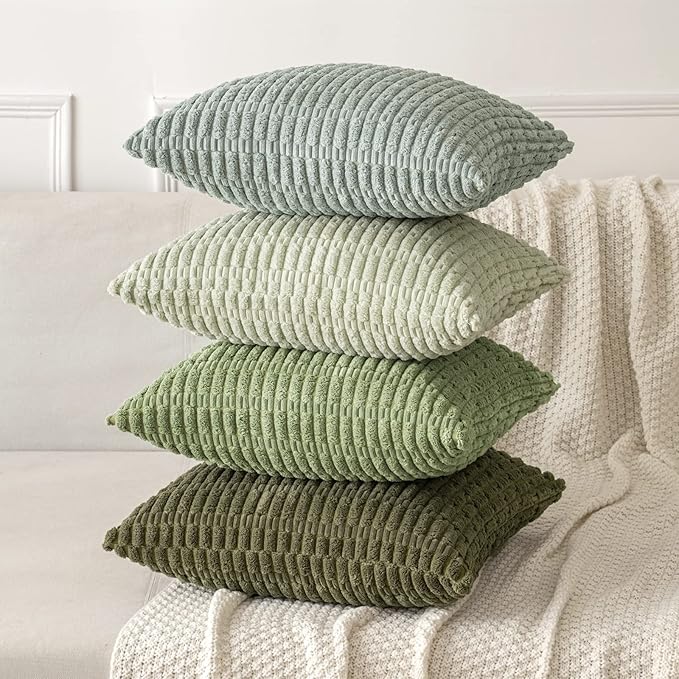 MIULEE Pack of 2 Spring Corduroy Decorative Euro Sham Throw Pillow Covers 24x24 Inch Soft Boho Striped Pillow Covers Modern Farmhouse Home Decor for Summer Sofa Living Room Couch Bed Olive Green