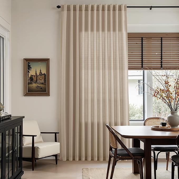 Nanspring Sepia Beige Linen Curtains 96 Inches Long for Living Room Rustic Farmhouse Decor Light Filtering Semi Sheer Curtain Back Tab Neutral Modern Luxury Drapes for Bedroom Office 52x96, 2 Panels