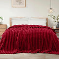 Exclusivo Mezcla Twin Size Flannel Fleece Blanket, Super Soft Striped Jacquard Bed Blanket, Lightweight Fuzzy Cozy for All Seasons, 60x80 Inches, Deep Red