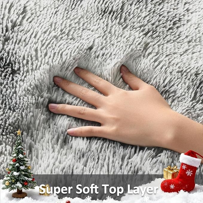 Ophanie Tie-Dyed Grey&White 8x10 Area Rugs for Living Room, Large Shag Bedroom Carpet, Big Indoor Thick Soft Nursery Rug, Fluffy Carpets for Boy and Girls Room Dorm Home Decor Aesthetic