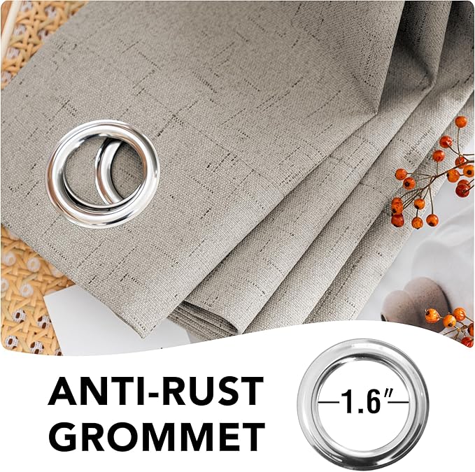 H.VERSAILTEX Linen Blackout Curtains 63 Inches Long 100% Absolutely Blackout Thermal Insulated Textured Linen Look Curtain Draperies Anti-Rust Grommet, Energy Saving with White Liner, 2 Panels, Stone