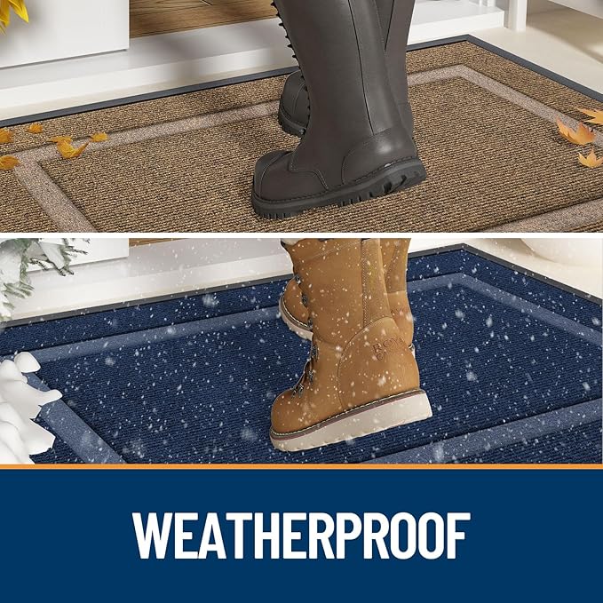OLANLY Front Door Mat Indoor Outdoor Entrance, Waterproof All-Season, All-Weather Doormat, Sturdy Natural Rubber, Fade Resistant, Low Profile, Easy Clean Patio Porch Entryway Mat, 47x32, Black