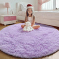 ONASAR Light Purple Round Area Rug 4ft, Soft Bedroom Circle Rugs Floor Mats for Kids Girls Teen Room, Cute Fluffy Plush Shaggy Carpet for Baby Nursery Living Room Playroom Dorm Home Decor