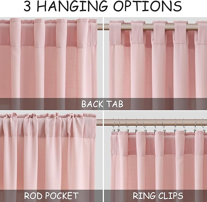 Pink Linen Curtains 72 Inch Length for Baby Girl Bedroom Lightweight Door Drapes 2 Panels Set for Kids Sheer Light Filtering Back Tab Rod Pocket Curtain for Kitchen Protect Privacy 52x72
