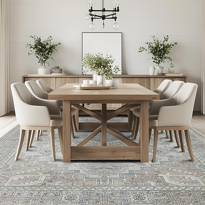 Machine Washable Area Rugs 9x12 Living Room Retro Rugs- Ultra Soft Low Pile Large Rugs for Bedroom,Dining Room,Non Slip Vintage Accent Carpet for Farmhouse Home Office- Family & Pet Friendly