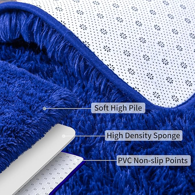 Soft Runner Rugs for Bedroom Hallways, 2x4 Royal Blue Fluffy Shag Throw Area Rug Non Slip for Bedside Dorm, Long Shaggy Furry Carpet for Nursery Living Room