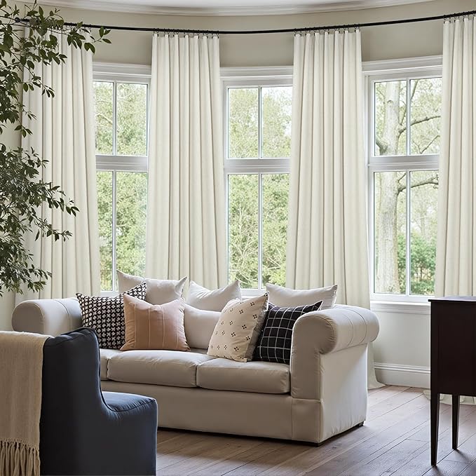 Natural Linen Textured Short Black Out Curtain 58 Inch Long for Bedroom 58 Length Burlap Small Blackout Window Back Tab Thermal Cooling Curtain for Summer Heat Living Room Divider Closet 2 Panel Cream