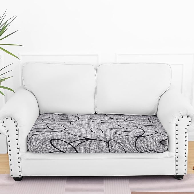 Smiry Printed Couch Cushion Covers, Stretch Soft Couch Covers for Sofa, Washable Non-Slip Sofa Slipcover Furniture Protector for Indoor and Outdoor (Medium,Grey and Black)