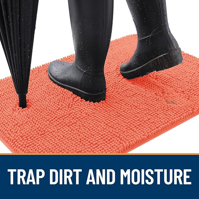 OLANLY Dog Door Mat for Muddy Paws 35x24, Absorbs Moisture and Dirt, Absorbent Non-Slip Washable Doormat, Quick Dry Chenille Mud Mat for Dogs, Entry Indoor Entryway Carpet for Inside Floor, Coral