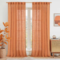 LAMIT Linen Semi Sheer Curtains 96 inches Long 2 Panels Set, Light Filtering Panels Back Tab and Rod Pocket Floor to Ceiling Curtains for Bedroom/Living Room, Burnt Orange, 52 x 96 Inch