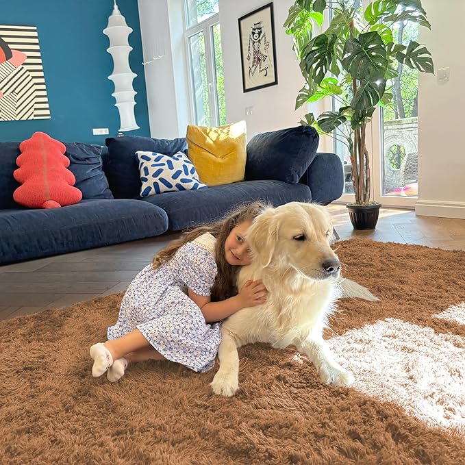 OLANLY 2x3 Machine Washable Small Bedside Rug, Soft Fluffy Shaggy Entryway Throw Rugs for Bedroom, Living Room, Indoor Floor Carpet for Kids Girls and Boys, Nursery Rooms, Home Decor Aesthetic, Khaki
