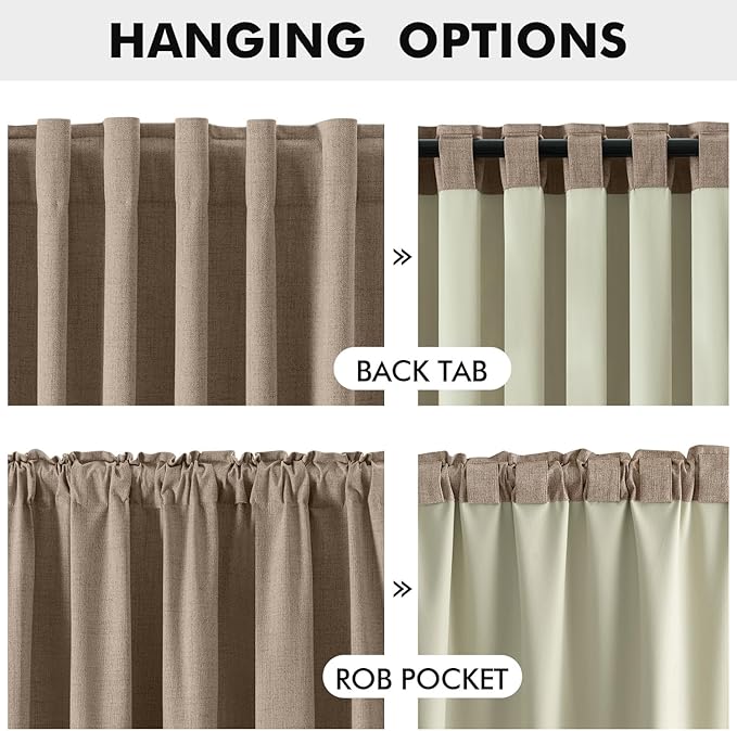 MIULEE 100% Blackout Linen Curtains for Bedroom, Brown Solid Luxury Decor Thermal Insulation Room Darkening Drapes for Living Room Nursery Back Tab Rod Pocket 42 x 72 Inches, 2 Panels