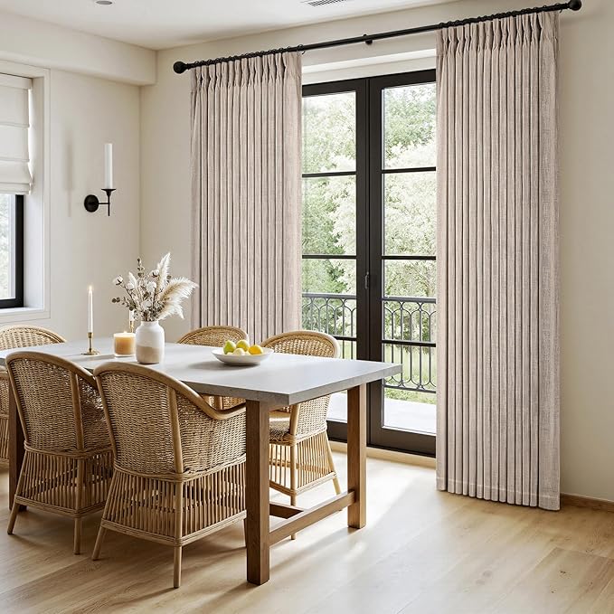MIULEE Pinch Pleated Thick Linen Curtains 90 Inches Long 2 Panels for Living Room Bedroom, Linen Texture Memory Trained Drapes Pinch Pleat Rustic Farmhouse Window Curtains with Hooks&Rings, Taupe