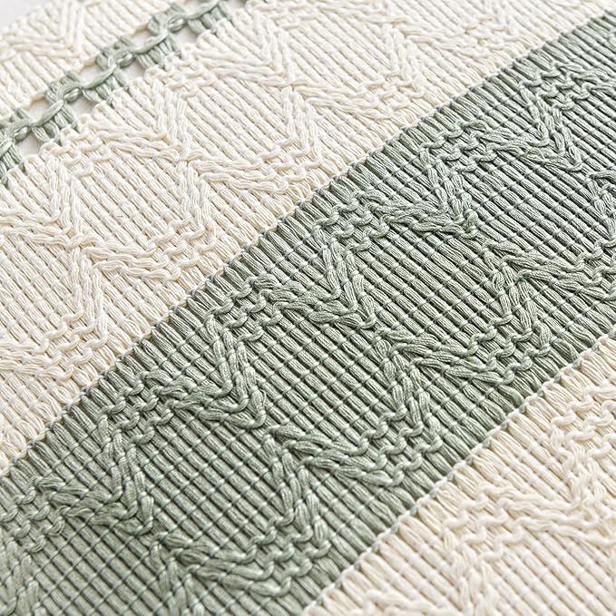 Fancy Homi Set of 1 Sage Green Boho Lumbar Decorative Throw Pillow Covers 14x24 Inch for Living Room Bedroom Couch Bed Sofa, Rustic Retro Cushion Case, Bohemian Room Home Decor