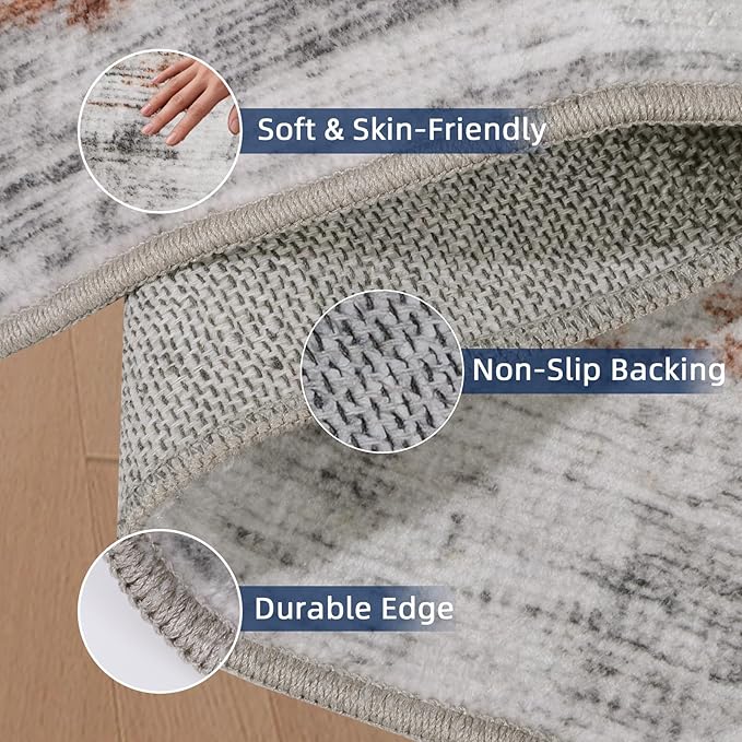 2x10 Runner Rug Non-Slip，Modern Abstract 10ft Washable Runner Rugs for Hallways, Ultra-Thin Long Kitchen Rug Runners,Stain Resistant Floor Carpet for Bedroom,Laundry Room,Entryway（Grey/Multi,2'x10'）