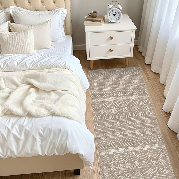 Nakagishi Area Rug Living Room Rugs: 2X6 Machine Washable Boho Large Neutral Farmhouse Stain Resistant Moroccan Indoor Floor Carpet for Bedroom Nursery Dorm Dining Room Home-Dark Brown