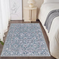 SERISSA 3x5 Boho Floral Area Rugs for Bedroom, Washable Kitchen Rugs Non-Slip, Ultra Soft Print Distressed Vintage Blue Grey Entry Rug Low-Pile Throw Rug Carpet for Bedroom Living Room Dorm Decor