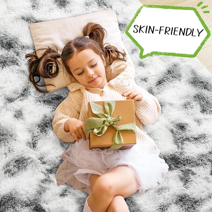 LOCHAS Ultra Soft Indoor Modern Area Rugs 8 x10, Fluffy Living Room Carpets for Children Bedroom Home Decor Nursery Rug, Tie-Dyed Grey & White