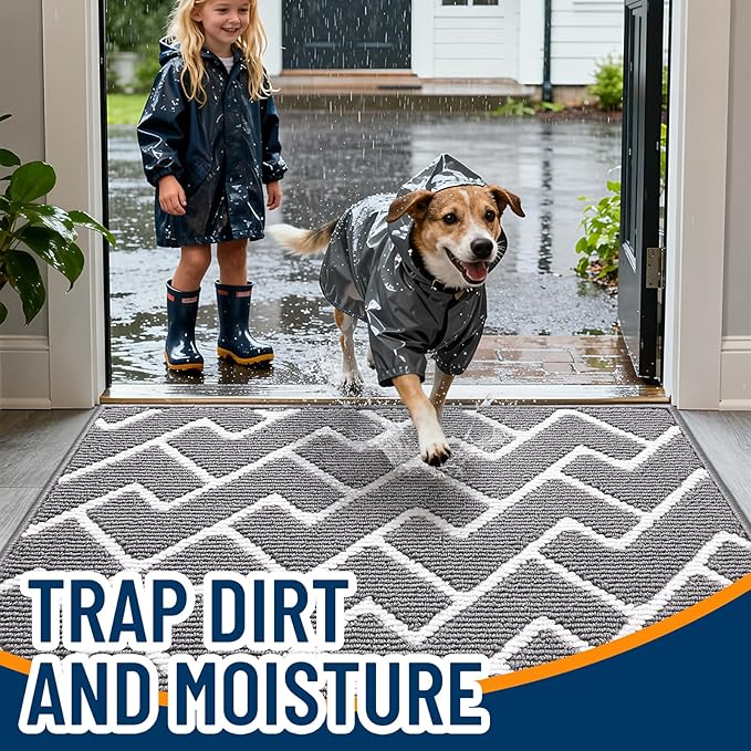 OLANLY Front Door Mat, Non-Slip Rubber Backing, Dirt Resistant and Absorbent, Washable, Easy to Clean Low-Profile Indoor Doormat for Back Door, Entryway, Inside Entrance, 59x35, Grey