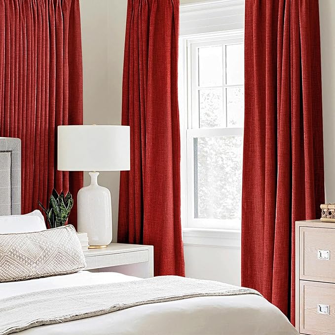 MIULEE Linen Curtains for Bedroom 100% Blackout Thermal Insulated Red Grommet Room Darkening Curtains & Drapes Christmas Decor for Living Room Nursery 52 x 90 Inch (2 Panels)