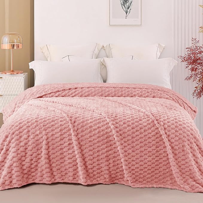 Exclusivo Mezcla Fleece Twin Blanket for Bed, Extra Large Fuzzy Dusty Pink Bed Blankets, Soft Cozy Plush Sofa Throws for All Seasons, 90x66 Inches