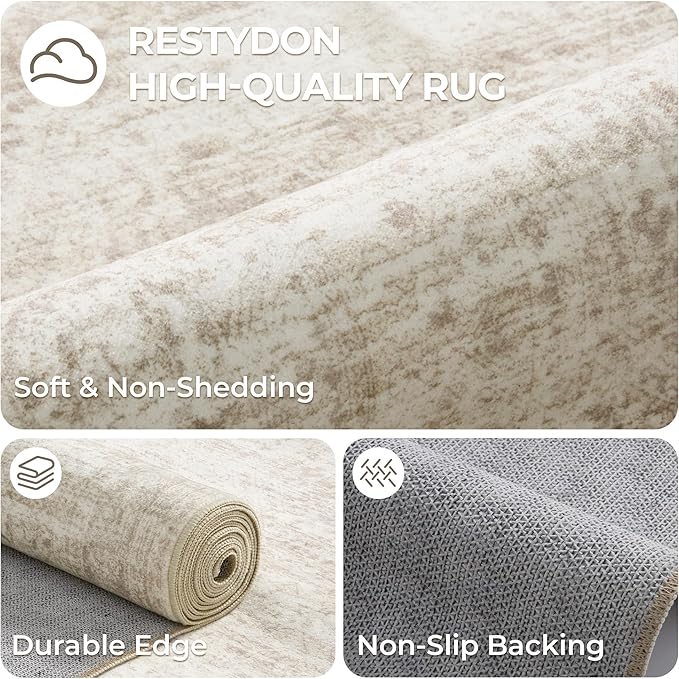 Kitchen Runner Rug Non Slip - 2.5 x 8 Runners for Hallways, Entryway, Bedroom, Washable Runner Rugs for Bathroom, Laundry Room, Low Pile Soft Vintage Area Rug(2.5'x8', Beige/Ivory)
