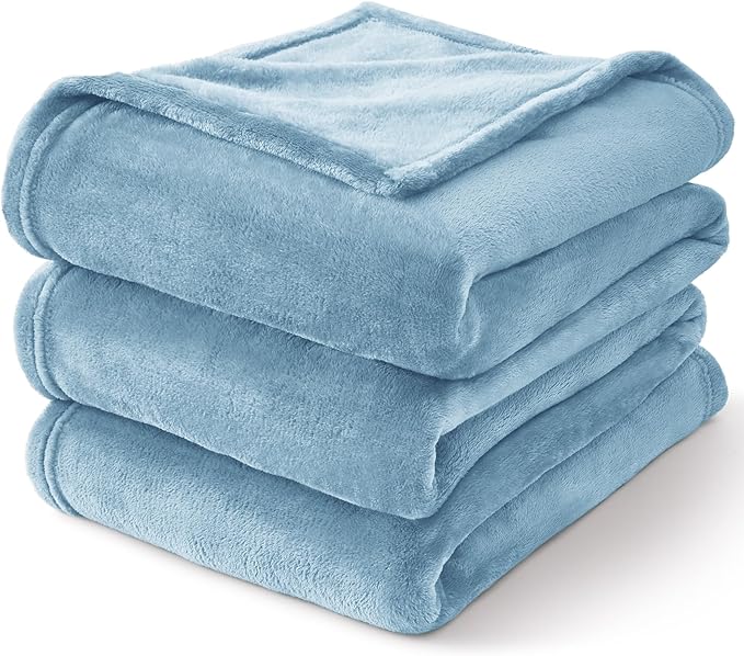 BEDELITE Fleece Blankets Queen Size Washed Blue Throw Blankets for Bed, Luxury Plush Cozy Fuzzy Blanket 90x90 inches, Super Soft Warm Lightweight Throw Blanket All Seasons Suitable