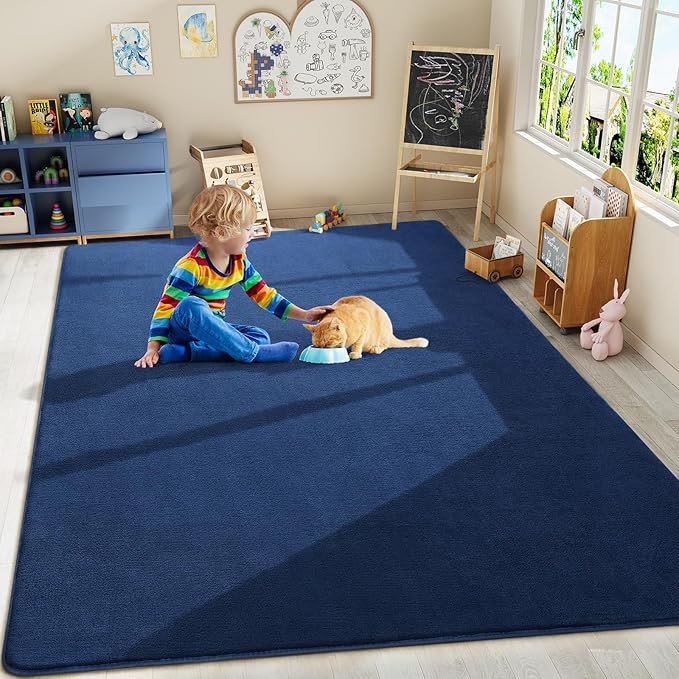 Amearea Large Modern Area Rugs for Bedroom Living Room, 5x8 Feet Navy Blue Thickened Memory Foam Rug, Fluffy Indoor Washable Rugs Non Slip Minimalist Carpet for Boys Girls Dorm Nursery Room Decor