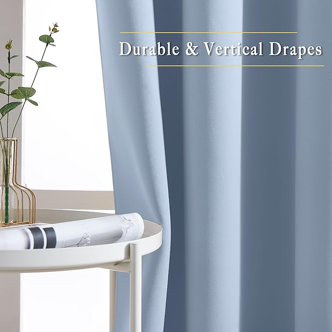 NICETOWN Blackout Curtains for Bedroom 63 inch Length 2 Panels - Window Treatment Thermal Insulated Solid Grommet Blackout for Living Room (52 by 63 Inch,Vintage Blue)