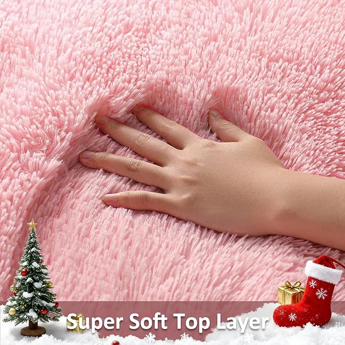 Ophanie 3x5 Pink Rug, Bedside Preppy Dorm Area Rug, College Essentials Non Slip Small Carpets for Bedroom, Anti Slip Fluffy Living Room Rugs Home Decor Aesthetic, Nursery