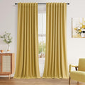 Guken 100% Blackout Curtains 90 Inch Length 2 Panels Set for Living Room Bedroom Back Tab Thermal Insulated Black Out Linen Drapes Room Darkening Window Curtains 90 Inches Long,Gold