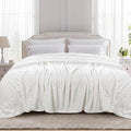 TOONOW Fleece Bed Blanket Queen Size 90x90 inches , Super Soft Fluffy Fuzzy Plush Blanket Geometric Pattern Cozy Microfiber Flannel Blankets for Couch, Bed, Sofa, Cream White