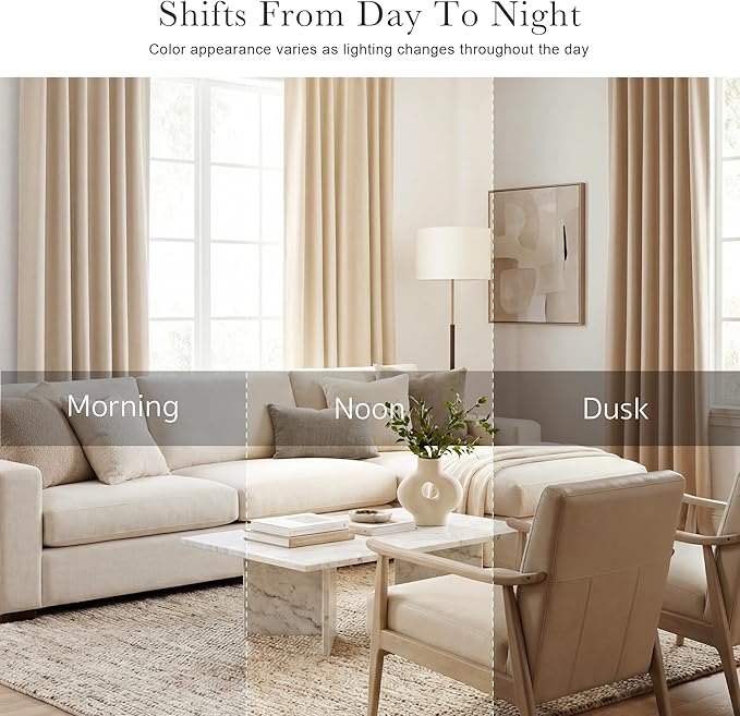 PONY DANCE Blackout Curtains Thermal Insulated Window Treatment Panels Room Darkening Shade Drapes for Living Room Back Tab/Rod Pocket Bedroom Draperies, 42 x 84 Inch, Biscotti Beige, 2 Panels