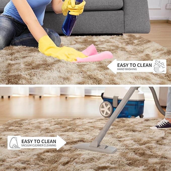 Tepook Fluffy Large Rugs for Living Room, Shag Area Rug 6x9 Soft Carpet for Bedroom, Modern Shaggy Rug for Kids Boys Girls, Plush Indoor Nursery Home Decor Rug with Non-Slip Bottom, Tie-Dyed Beige
