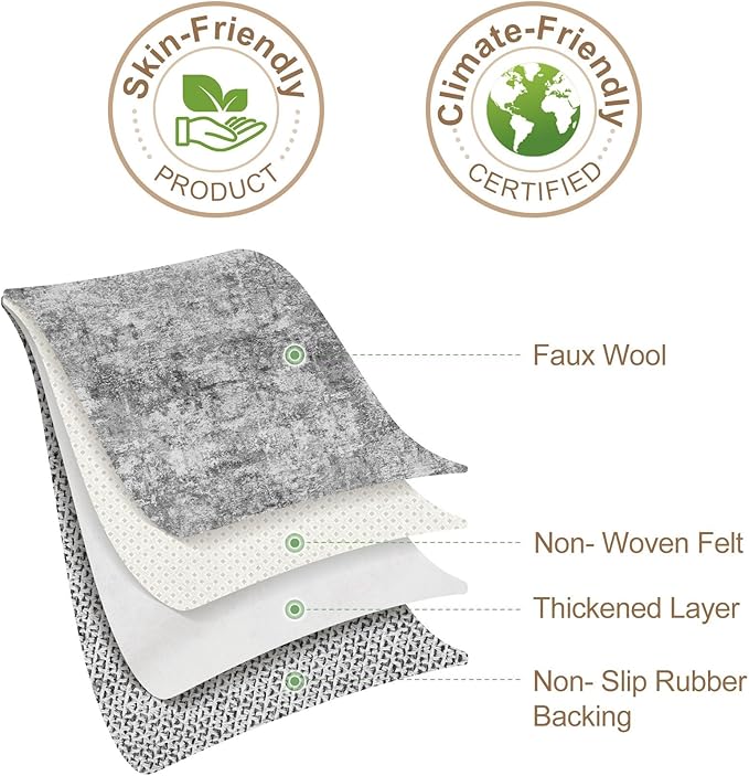 Nakagishi 7x9 Area Rugs Living Room: Washable Abstract Large Neutral Soft Rug Stain Resistant Modern Indoor Floor Non-Slip Carpet for Bedroom Nursery Kids Playroom Office Dining Room Dorm- Grey