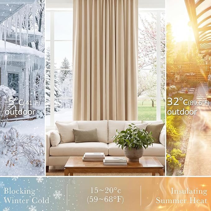 PONY DANCE Short Curtains Half Window Curtains, Kitchen & Bathroom, Width 29 x Length 30 inches, Biscotti Beige, 2 Pieces